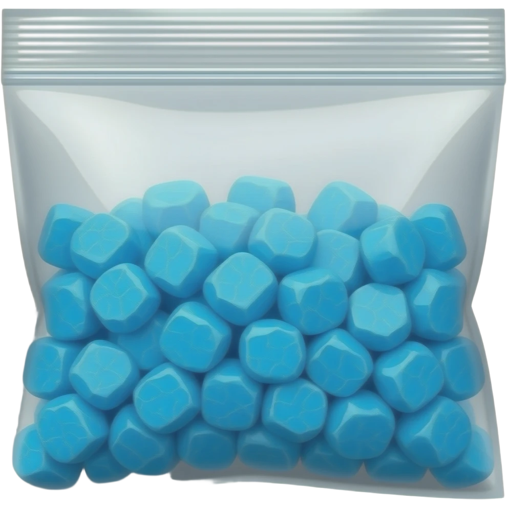 a plastic ziplock bag with blue rock candy emoji