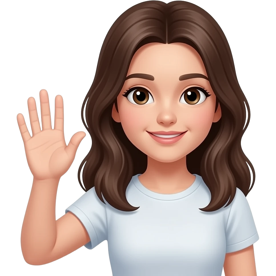 Beautiful 18 years old girl left hand up to say Hi emoji