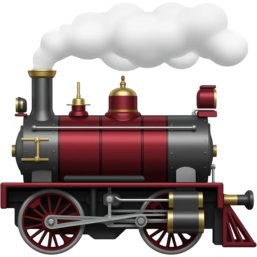 side view of a dark red steam train, classic emoji style emoji