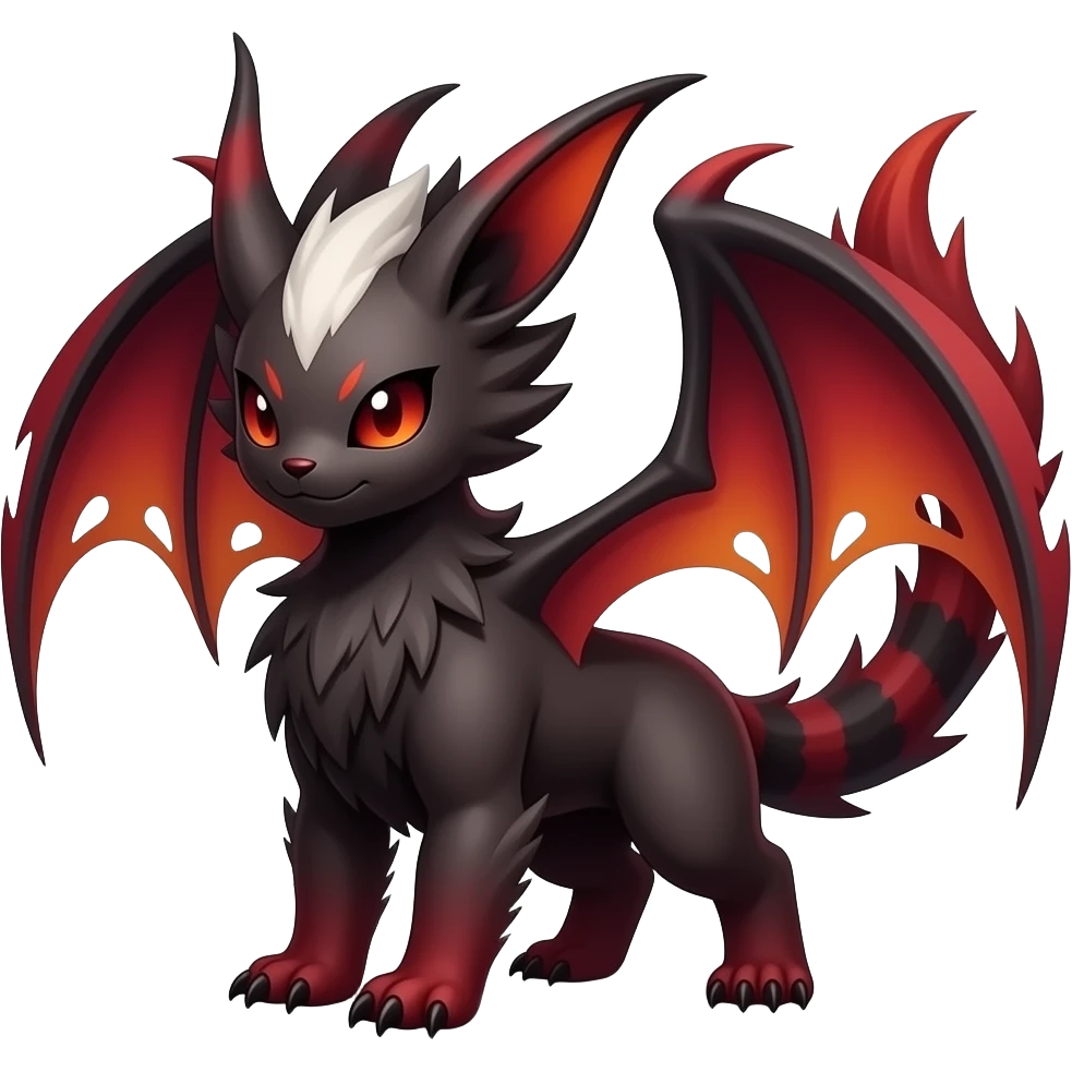Gothic reddish Dark bright warm-gradient edgy exotic anthropomorphic painted Fakémon-Pokémon-Trico-Vernid-creature emoji