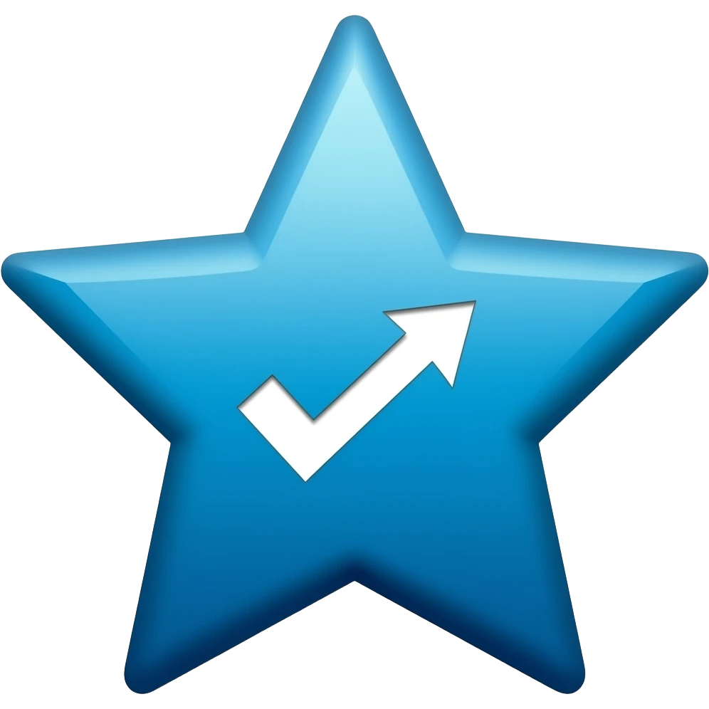 Asme una estrella azul y gorda con una flecha correcto qué este en el centro de la estrella y que sea blanca qué este correta una flecha correta que así ✔️ correta emoji