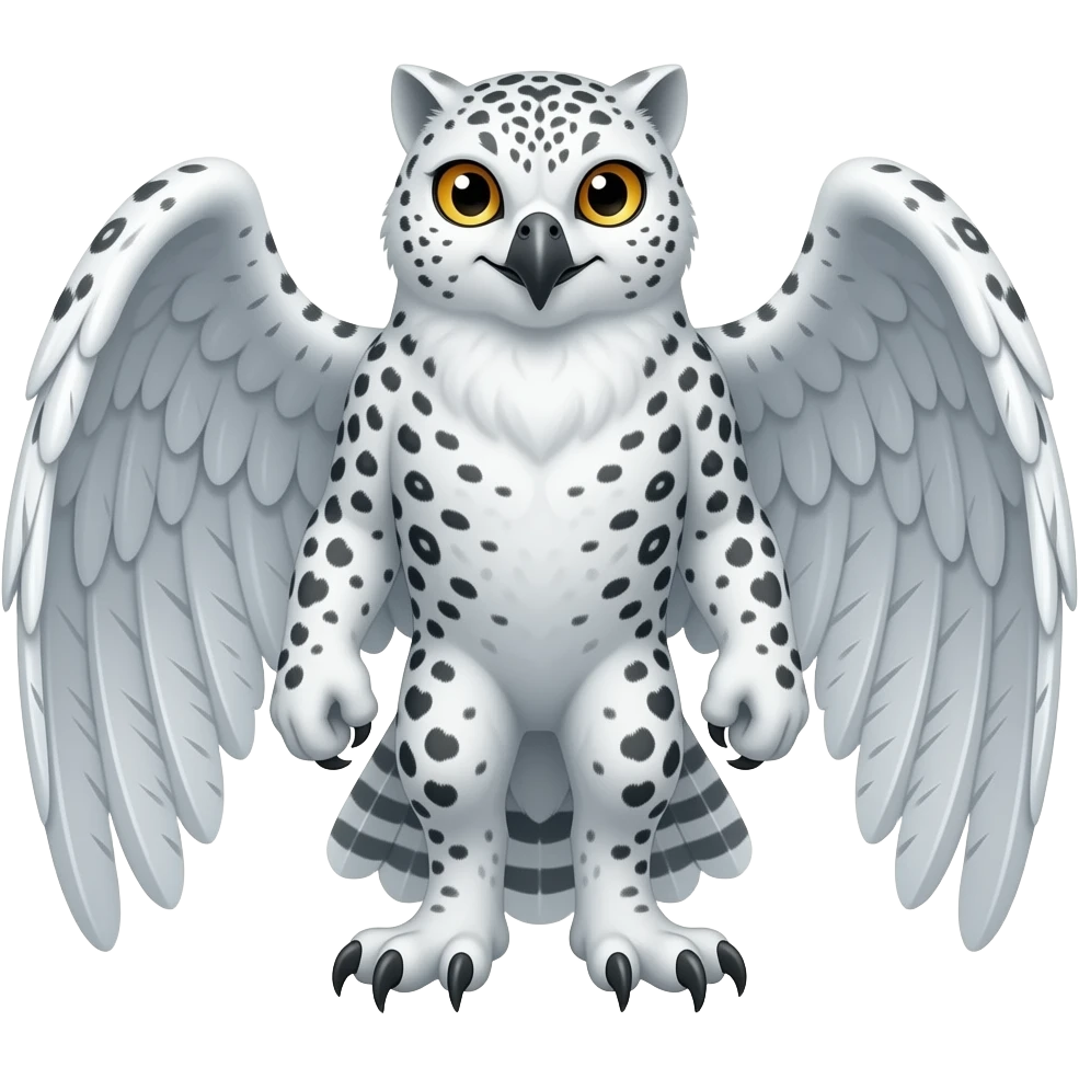 Beaky beaked Snow-leopard-gryphon-griffin-hybrid with a snowy-owl-beak and with snowy-owl wings emoji