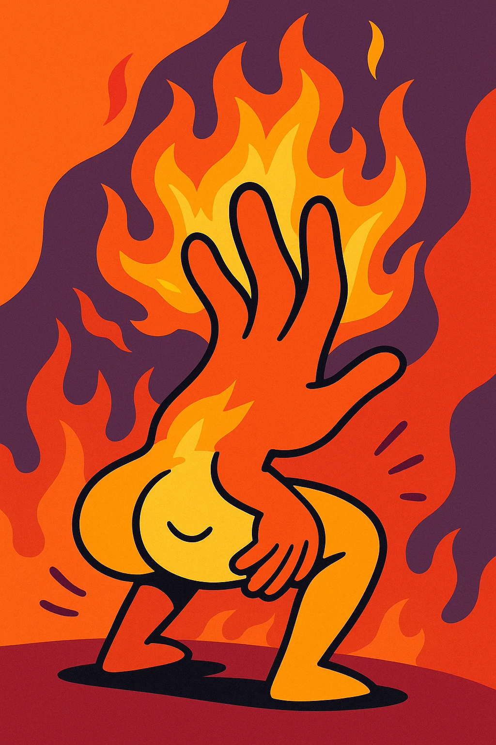 fiery fingers twerking, stylized, vibrant flames, expressive hand, dynamic pose, no text emoji