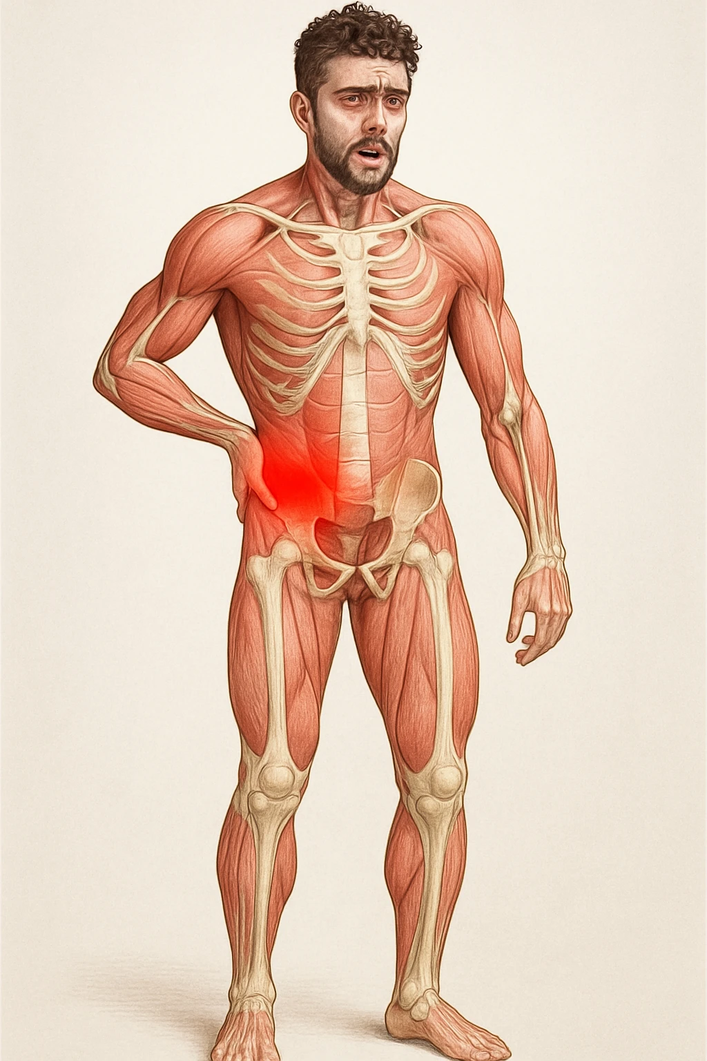 Uomo con dolore per infortunio vista anatomica in piedi emoji