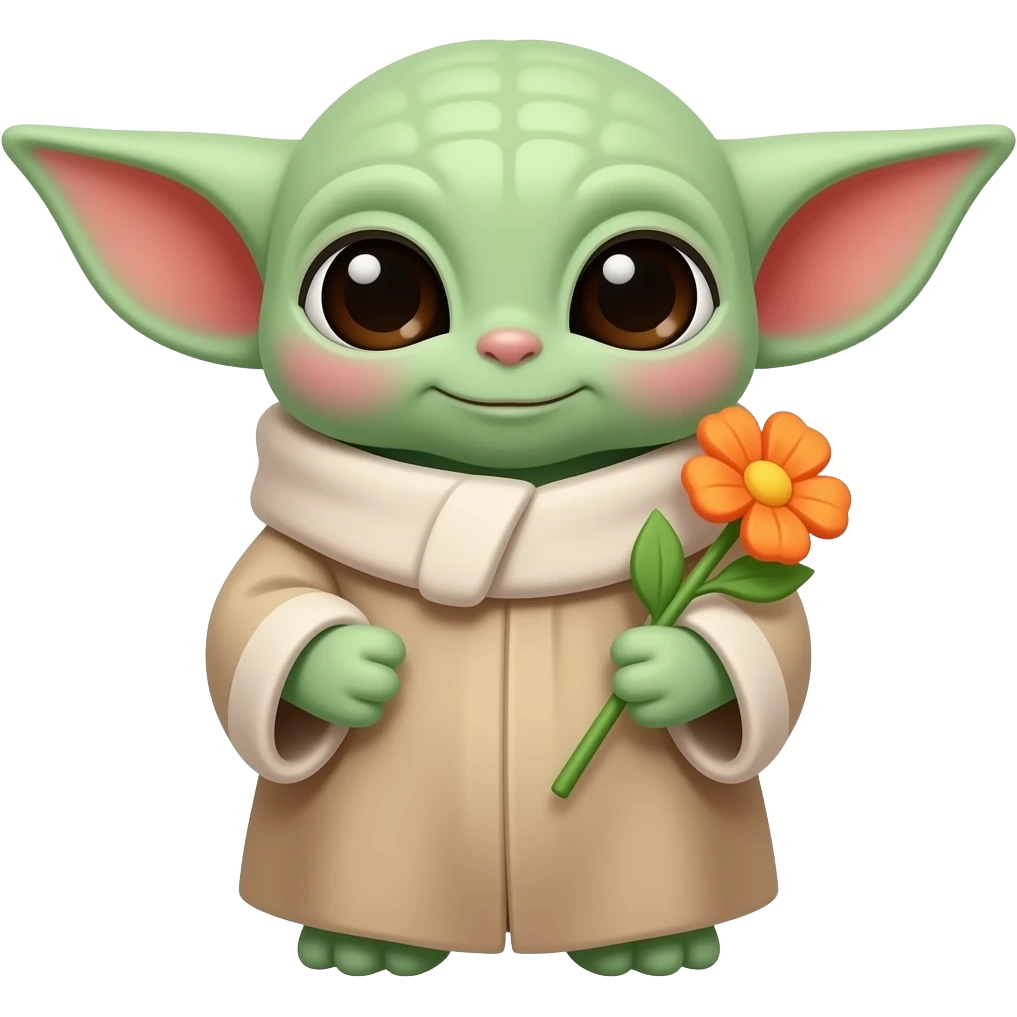 Grogu holding flowers transparent background emoji
