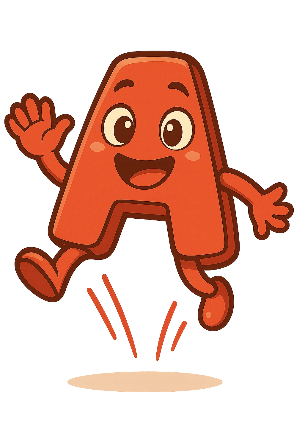 Add a jumping animation to the letter A, preserving the cartoonish style with bright colors and a transparent background. emoji