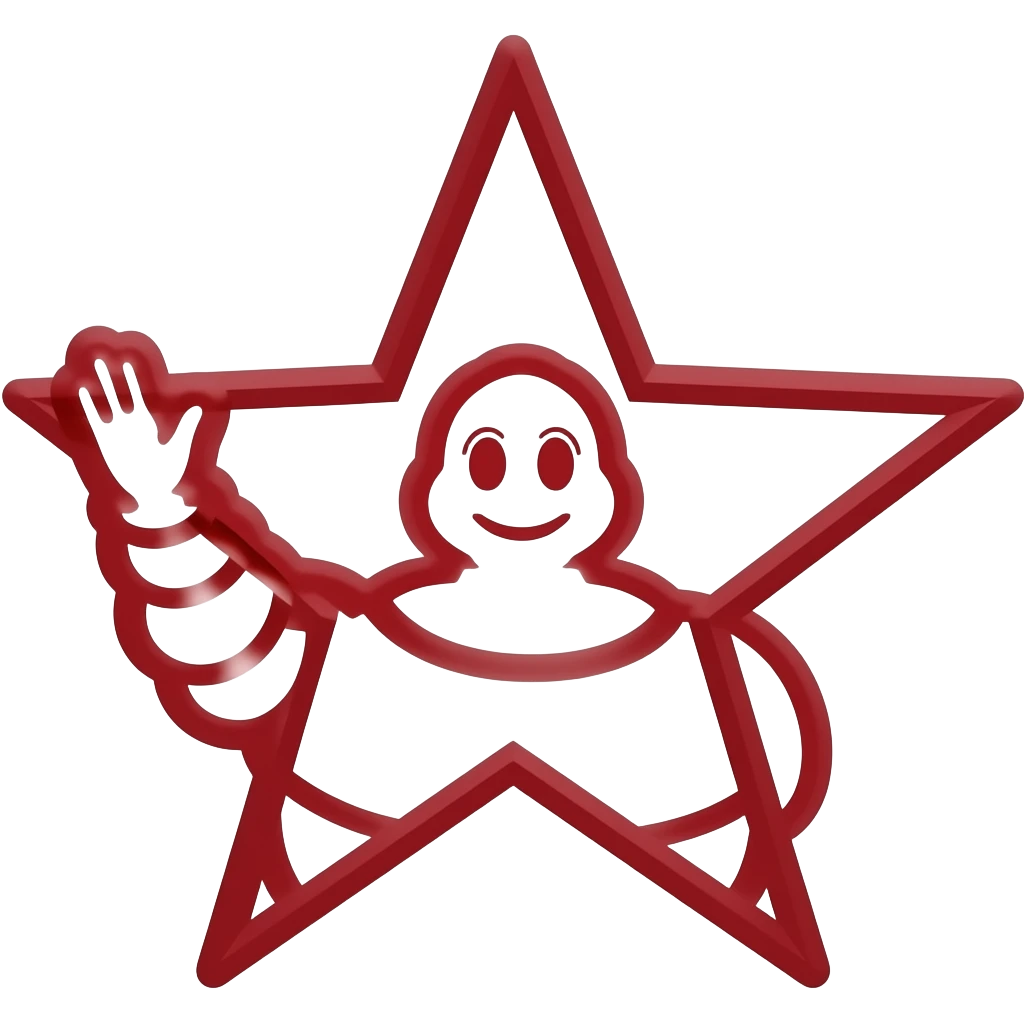 please make the Michelin star logo, curved red edges please, should be a 6 sided star outline in red with curved edges, no Michelin man present. PLEASE GET RID OF THE FIGURINE, MAKE THE STAR 6 sided and make them rounded rather than pointy emoji