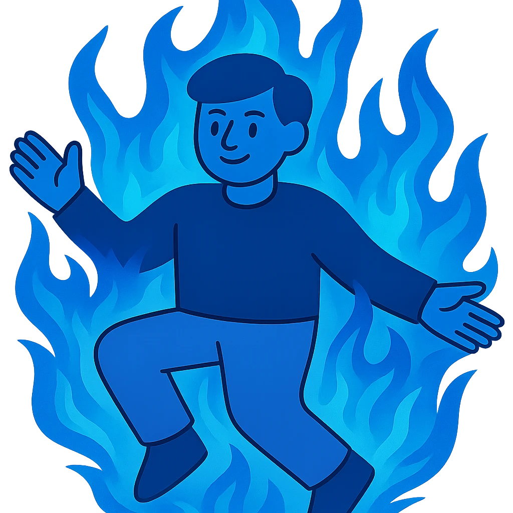 Add a dynamic and energetic blue tint to the white fire, with no background, conveying motion and intensity. emoji