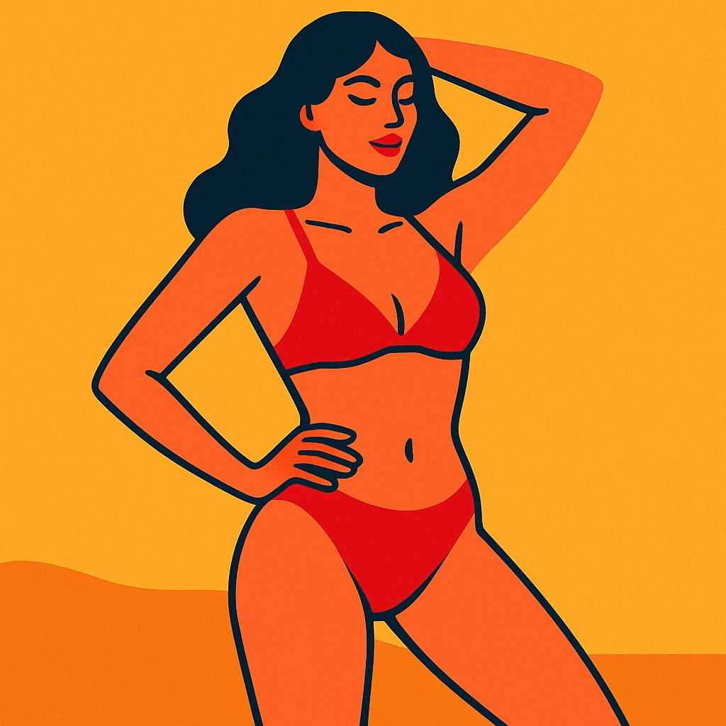 woman in bikini posing as a model, simple background emoji
