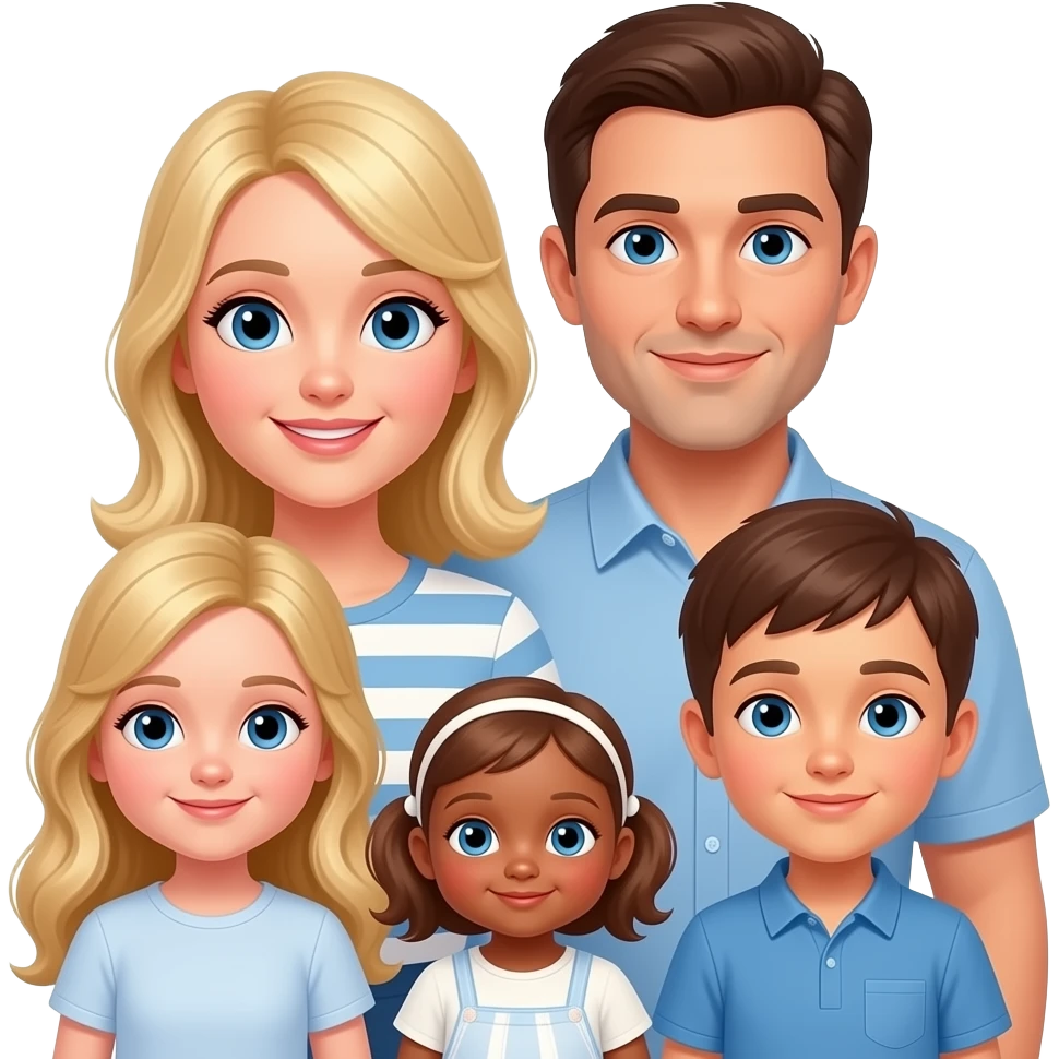 La maman blonde 
Papa Brun
une fille de 10 ans Blonde 
un Fils de 8 ans brun 
Une petite fille de 2 mois brune yeux bleu emoji