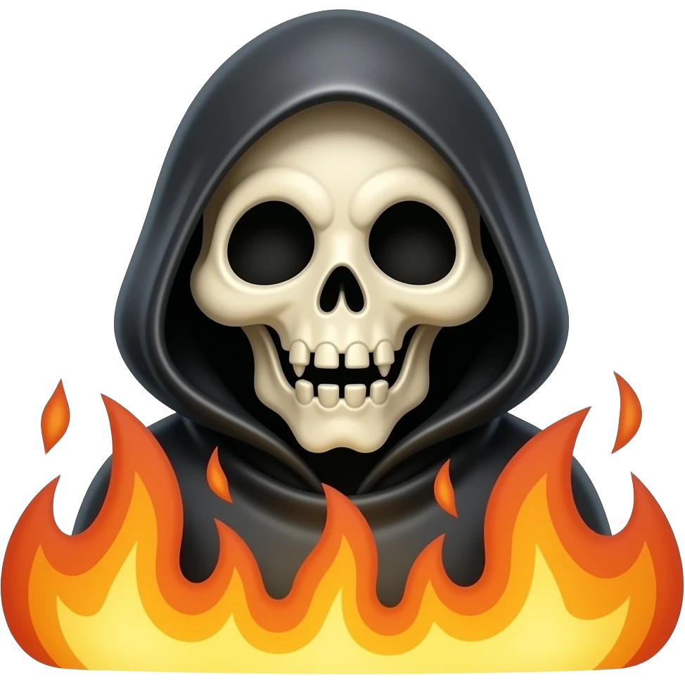 Cute funny grim reaper on fire emoji