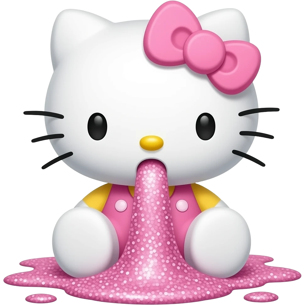 Hello kitty with a pale pink bow puking up pink glitter emoji