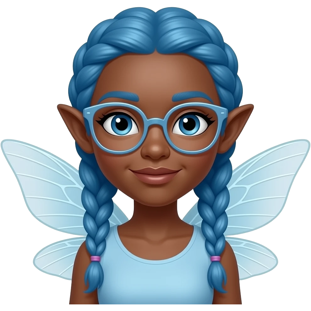 black skinned fairy with blue braided hair  and glassess emoji