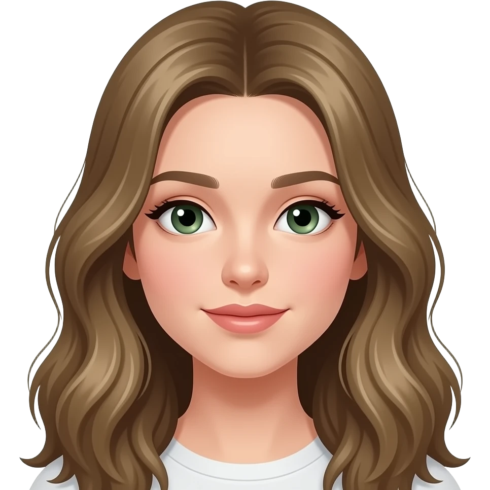 Girl with pale skin, slightly wavy hair, dark green  eyes, dark blonde long hair emoji