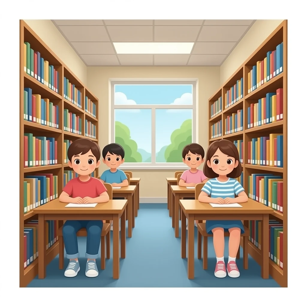 kids sitting in the library emoji