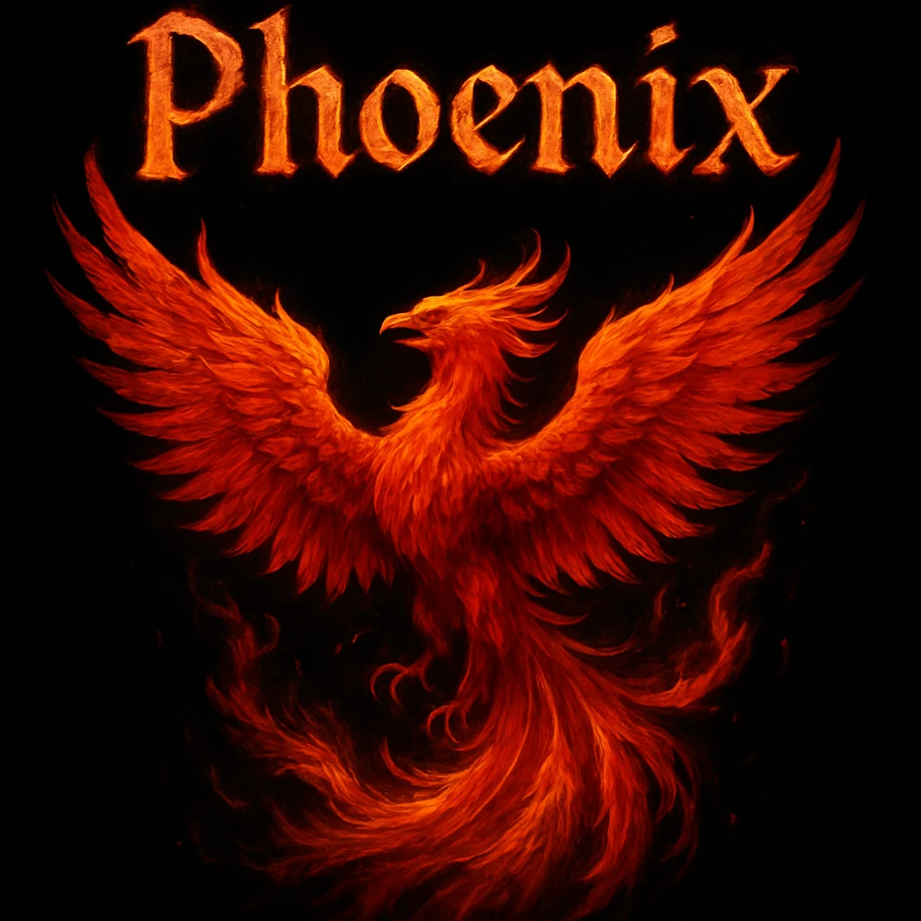 make image of phoenix with title, black background emoji