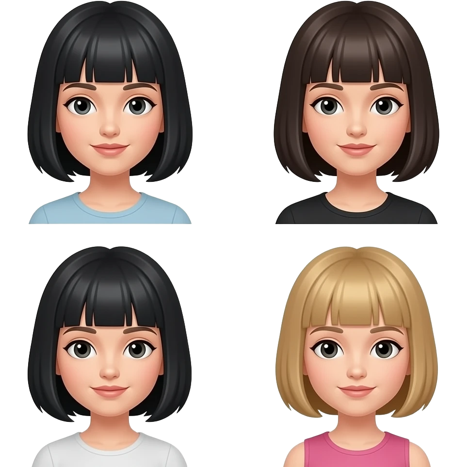 woman with bob haircut with little Yorkshire full black without any brown brown and long hair in the eye and little blond girl with pixie cut emoji