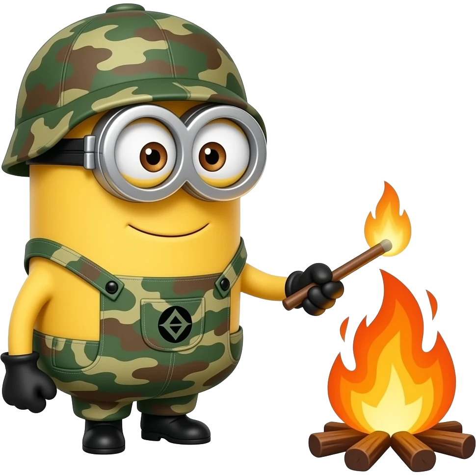 minion in army fatigues lighting a fire Text Didi the Arsonist emoji