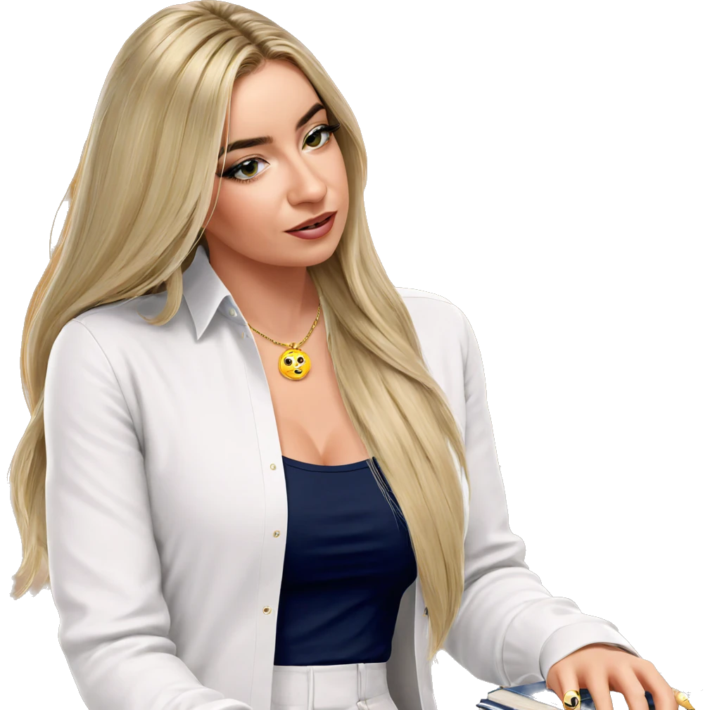 blonde girl with book jewelry emoji