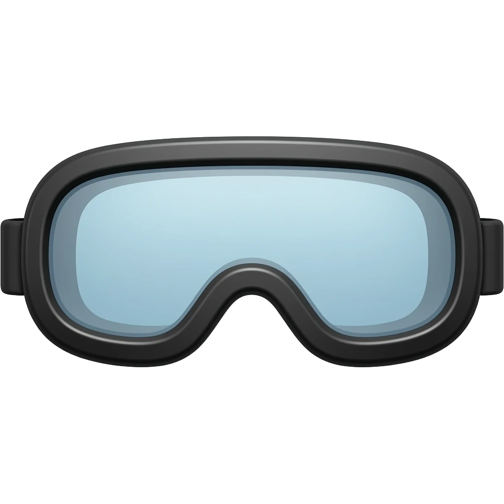 Isolated black goggles, thick black frame with two connected rounded lenses, front view, clean and cute emoji