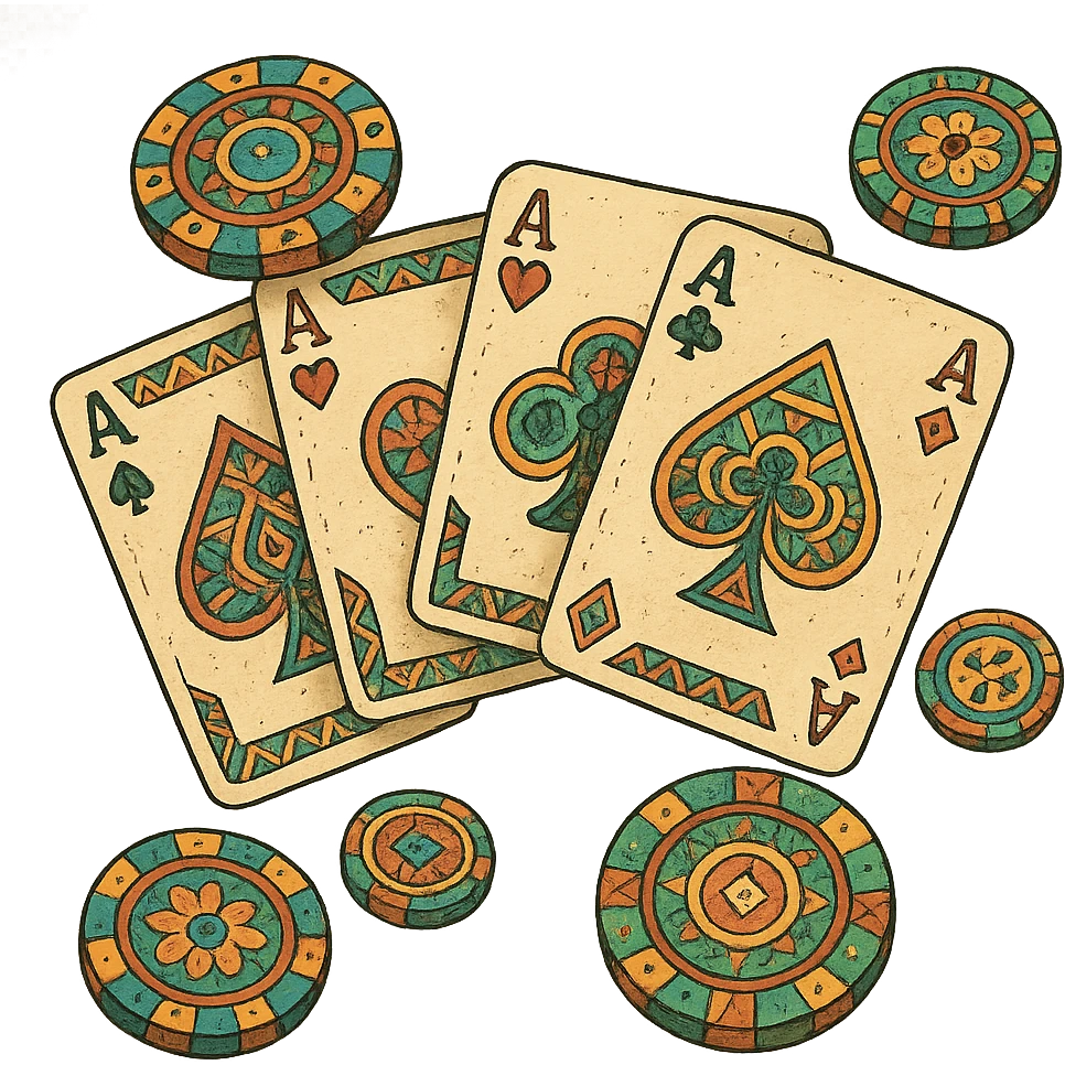 casino chips and playing cards with Mexican patterns, detailed, colorful emoji