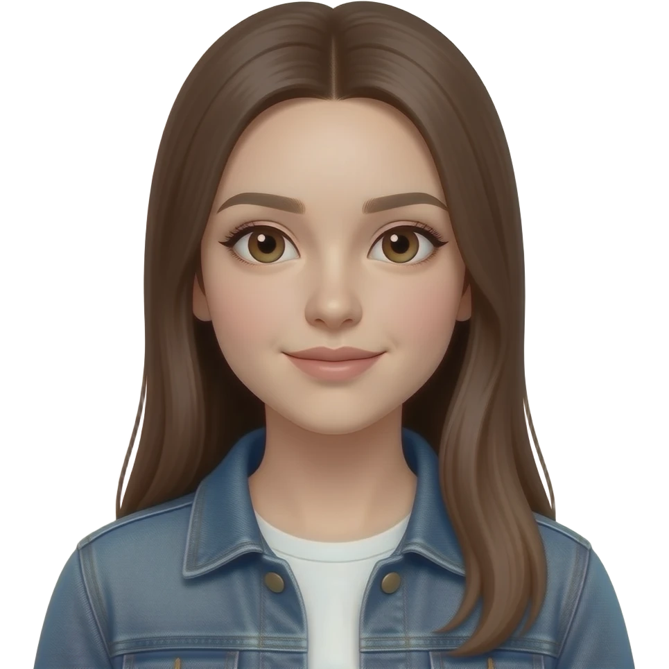 realistic beautiful super white pale long straight brown girl brown eyes long face wearing jeans overall HD emoji