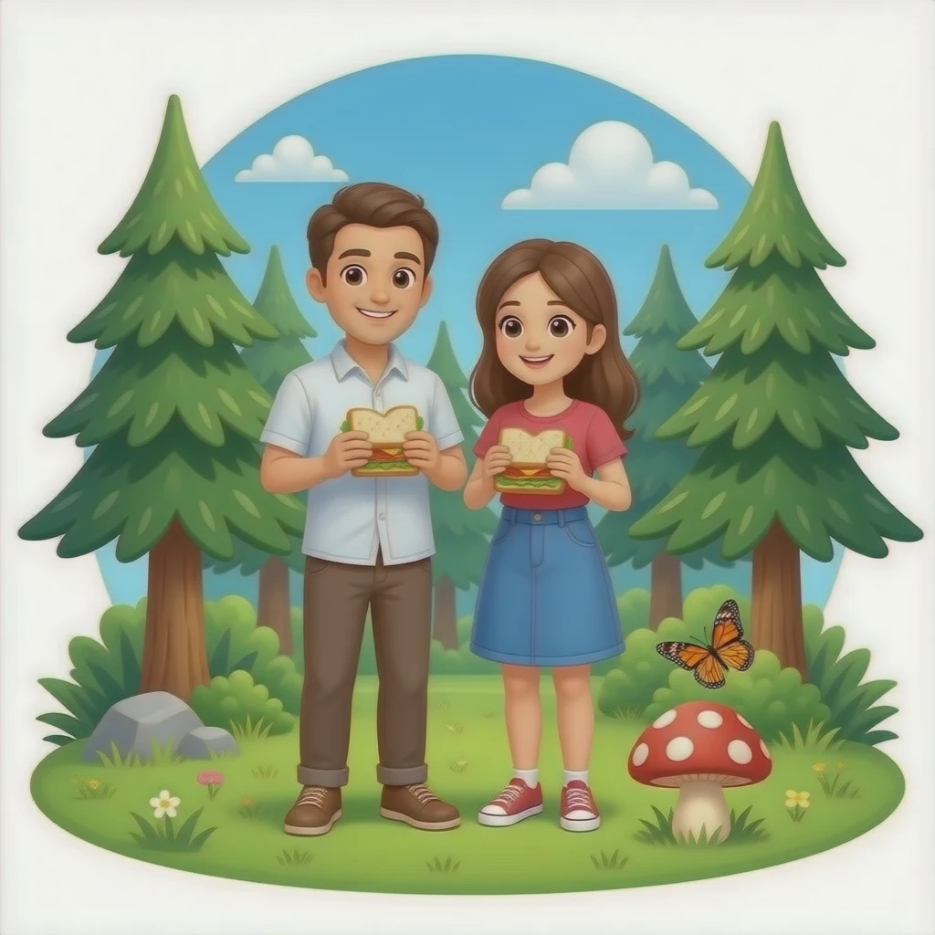 Quiero naturaleza, crea varios, pinos sanduche, pareja, hongo, mariposa emoji