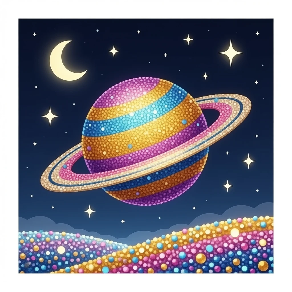 Glitter pop coloured Saturn glitter everywhere emoji