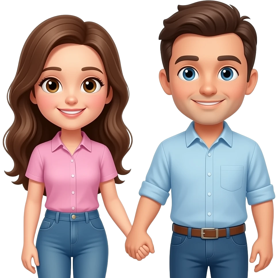 Women long hair holding hands of her husband shyly smiling emoji