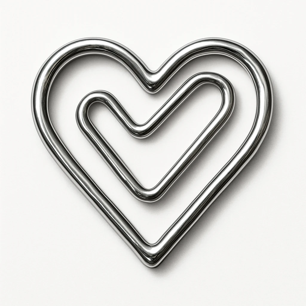 heart-shaped paper clip, realistic metallic style emoji