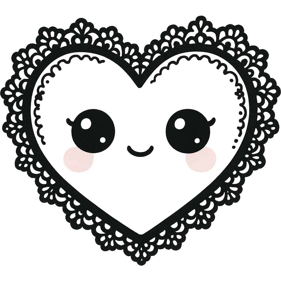 white goth heart with black gothic lace, ornate, kawaii style, no background emoji