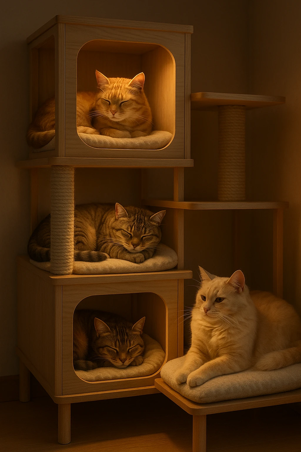 cats relaxing in a vertical playhouse emoji