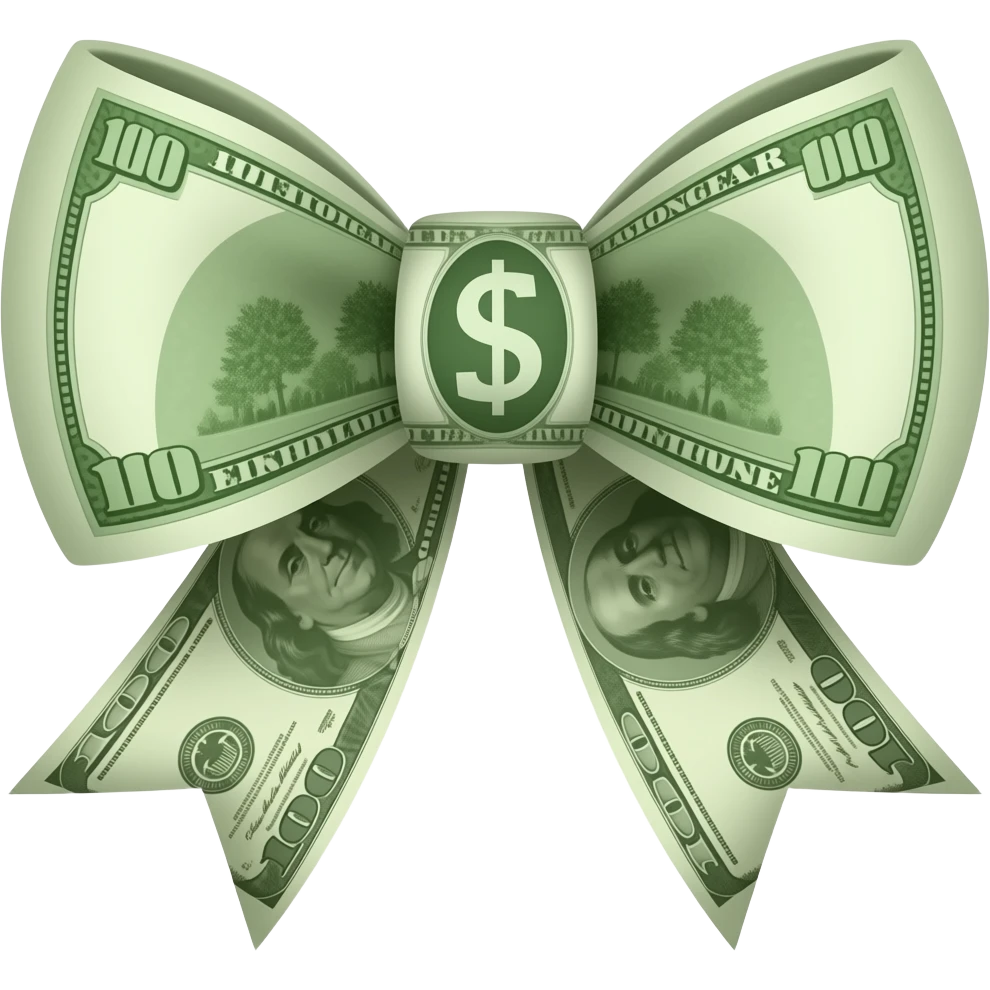 take this emoji and make the bow part made out of money emoji