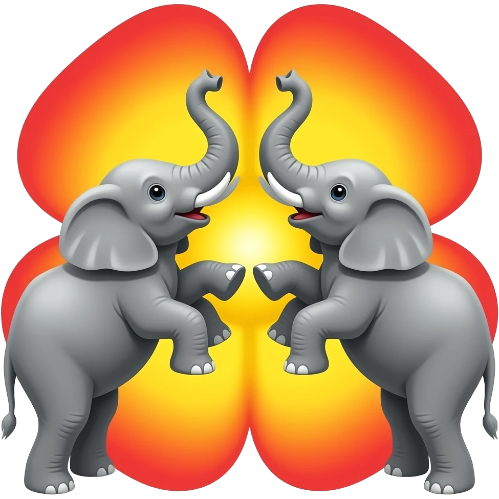 2 ELEPHENT RISING THE 2 LEG AND CENTER FLOWER IS PLACED BACKGROUND RED YELLOW AND RED emoji
