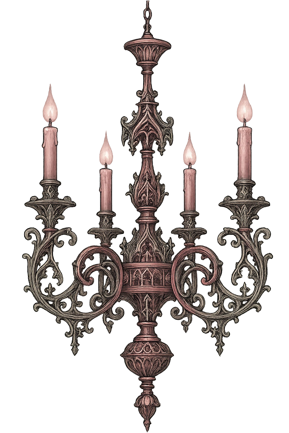 gothic chandelier, pink and silver, intricate and stylish emoji