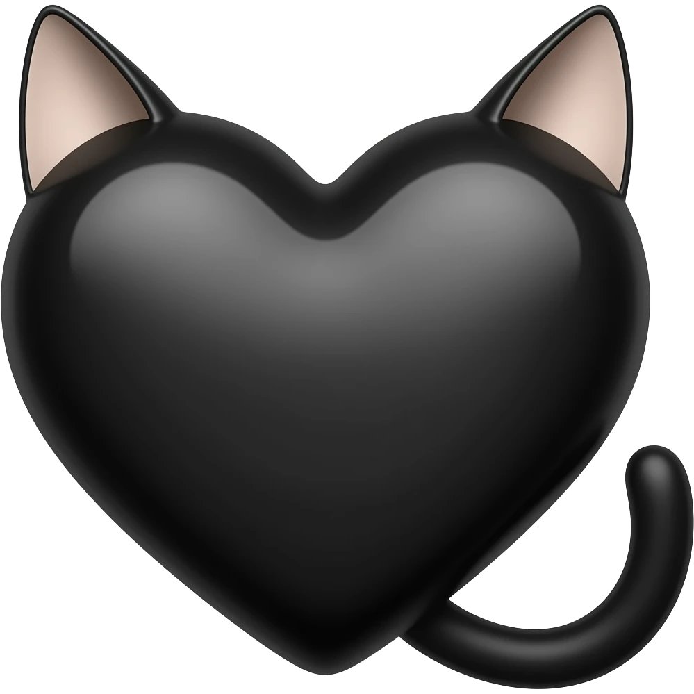 black cat ears, black cat tail, black fur heart, no cat, just a heart with cat ears and a tail emoji