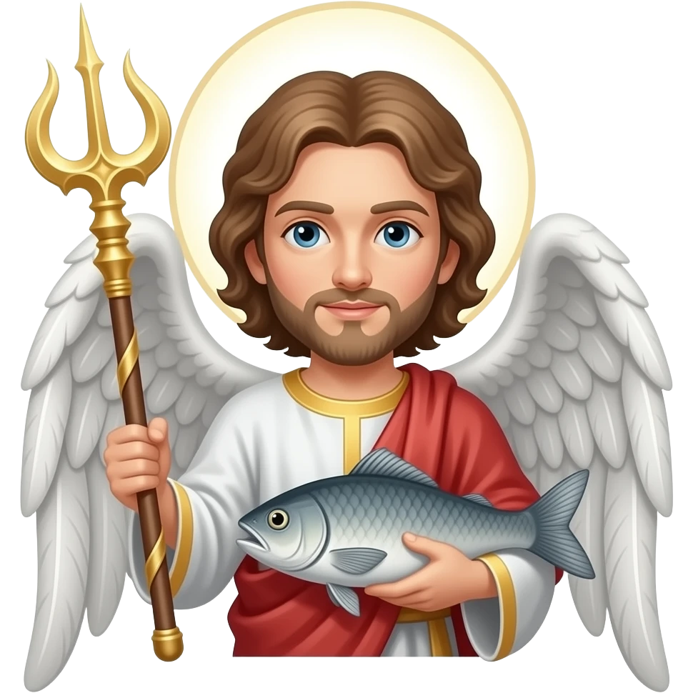St. Raphael the Archangel holding a staff and a fish emoji