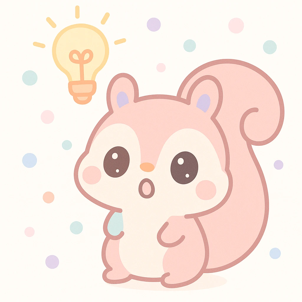 a squirrel with a glowing idea bulb, surprised expression, kawaii style emoji
