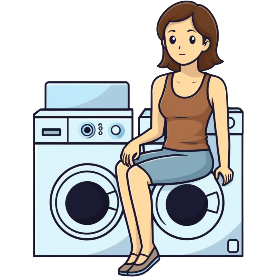 Caucasian woman with brown hair and big boobs wearing a tank top sitting on a washer and dryer emoji