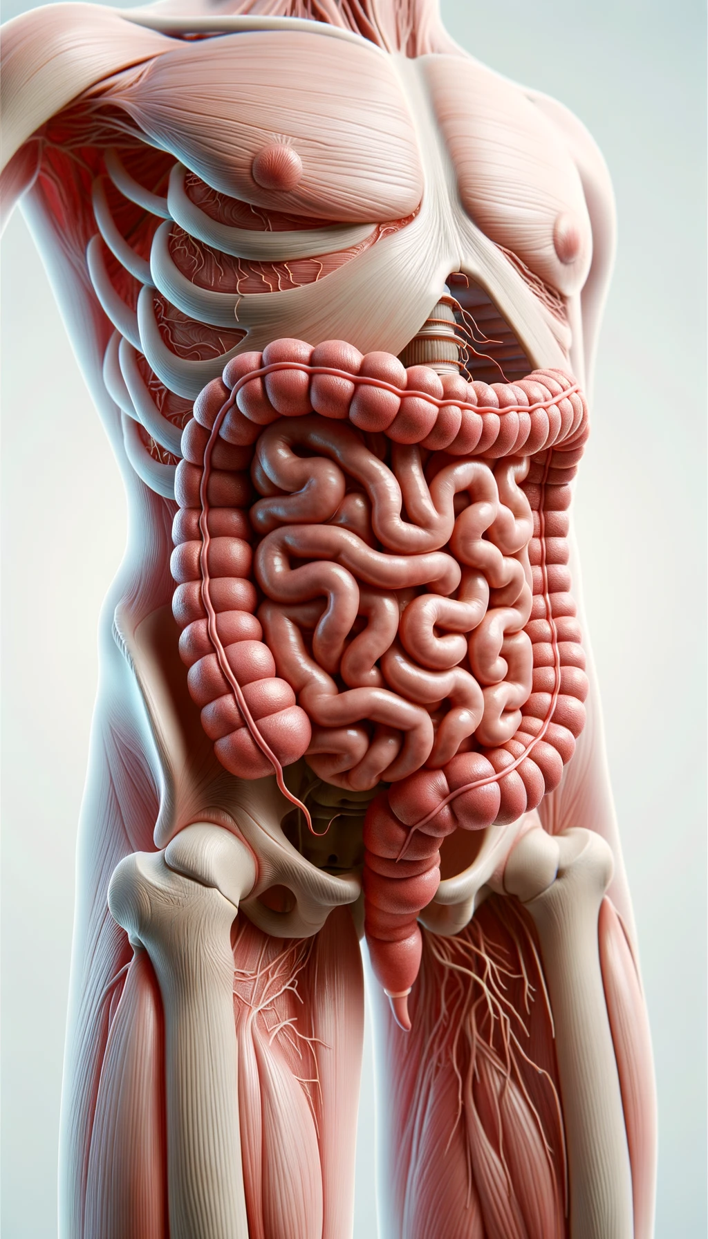 dolore all'intestino umano anatomico realistico, sfondo chiaro emoji