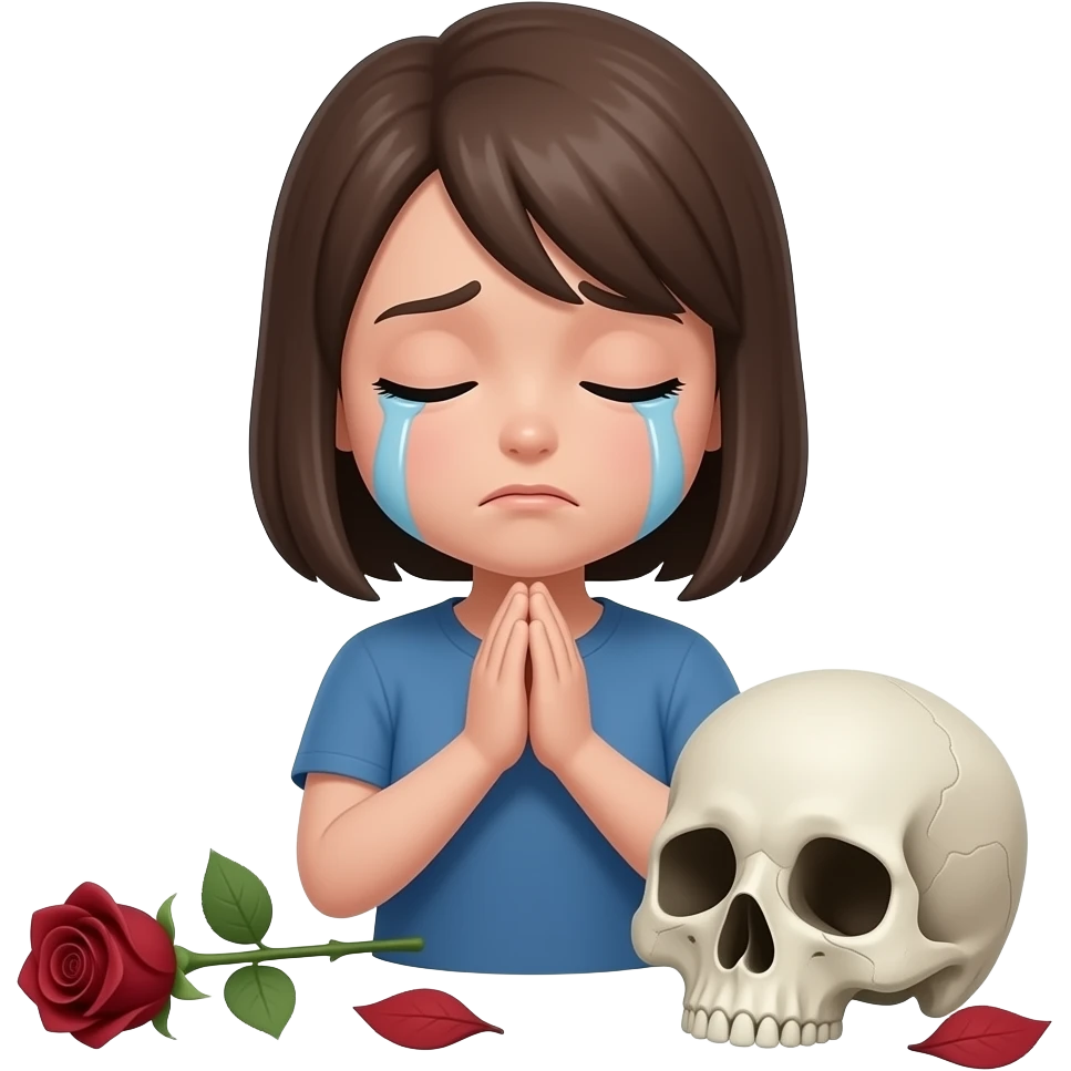 Crying + praying + heartbreak + skull + dead rose leafs emoji
