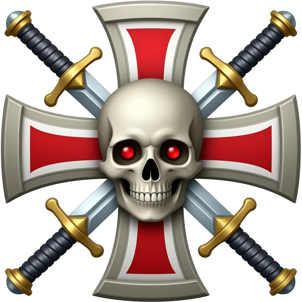 Templar cross with swords in middle and Skull with red eyes emoji