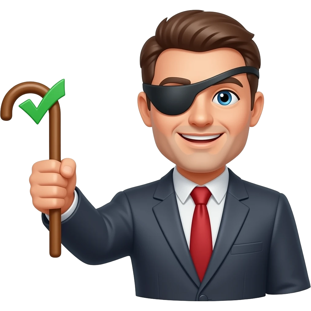 an emoji to represent blind (both eyes) approval of a github pull request, merge the man with cane with a checkmark emoji