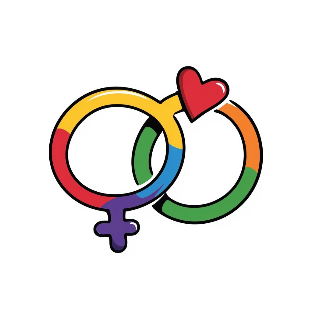 gay pride emoji with two interlocked male symbols in rainbow colors, hand drawn doodle style emoji