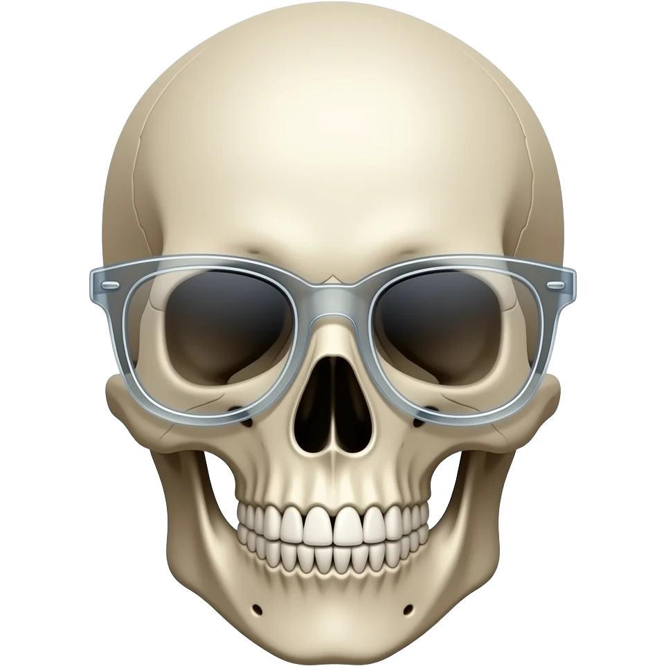 يكون وجه هيكل عظمي و يوكن.  يكون كمان حاطط نظاره بس كذا النظاره تكون رقيقه ومالها يعني مو كلها اسود تكون شفافه من قدام يعني تكون من قدام ما لها شيء وكمان يكون كذا محطوط بوسه على طرف النص emoji