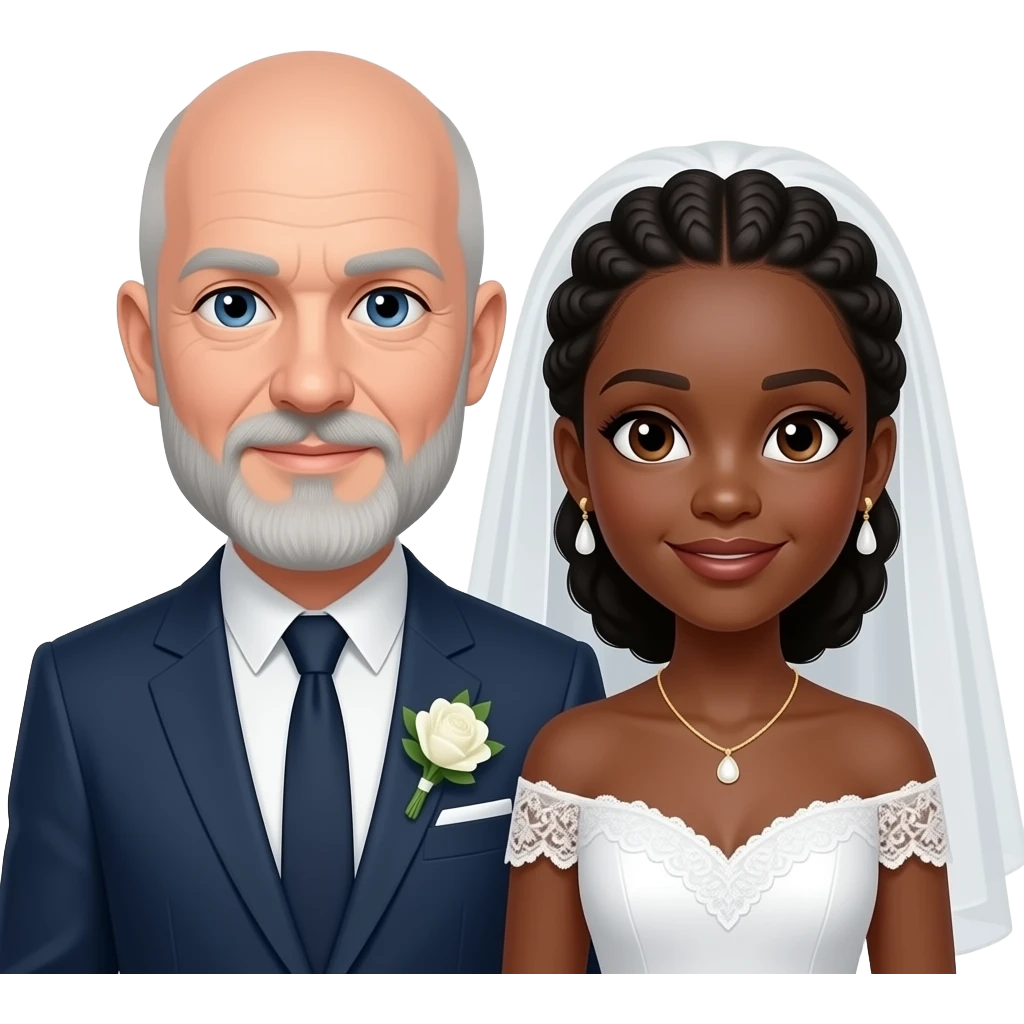Bald White man with grey beard  marrying a black Nigerian women emoji