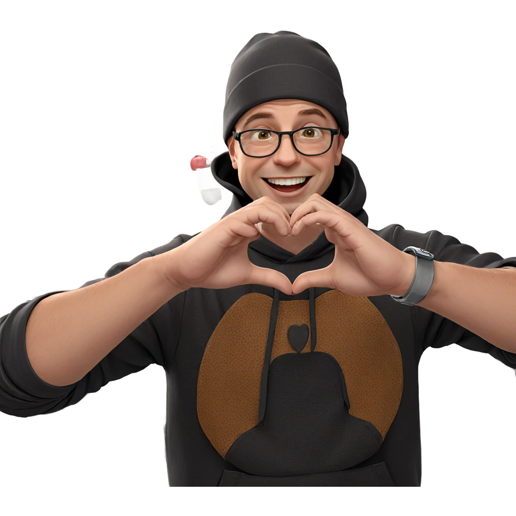 smiling boy making heart hands emoji