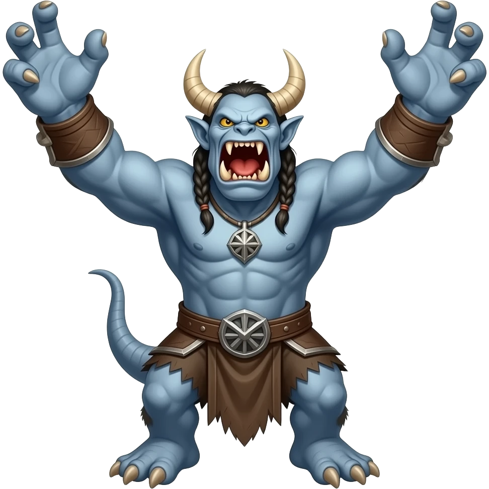 Cartoon World of warcraft murloc roaring with arms in the air emoji