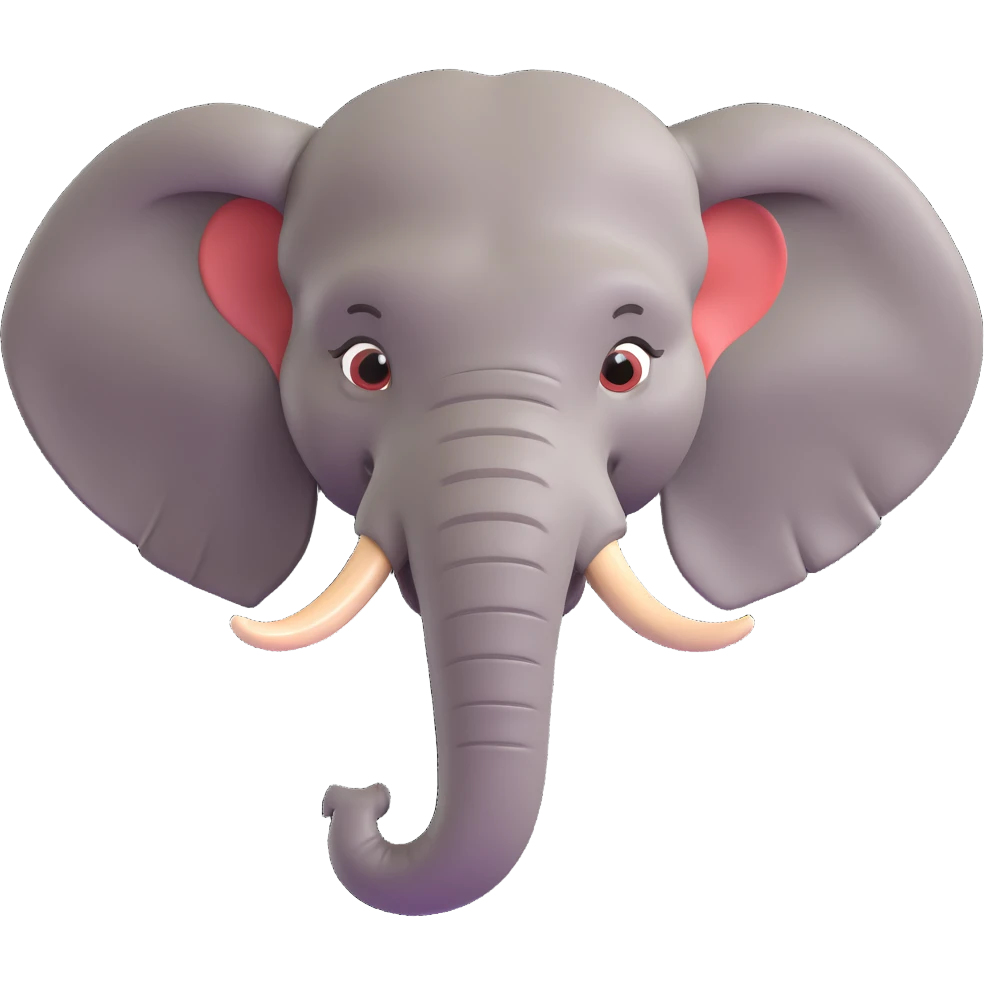 masculine elephant head, broad forehead, pronounced jaw, commanding presence emoji