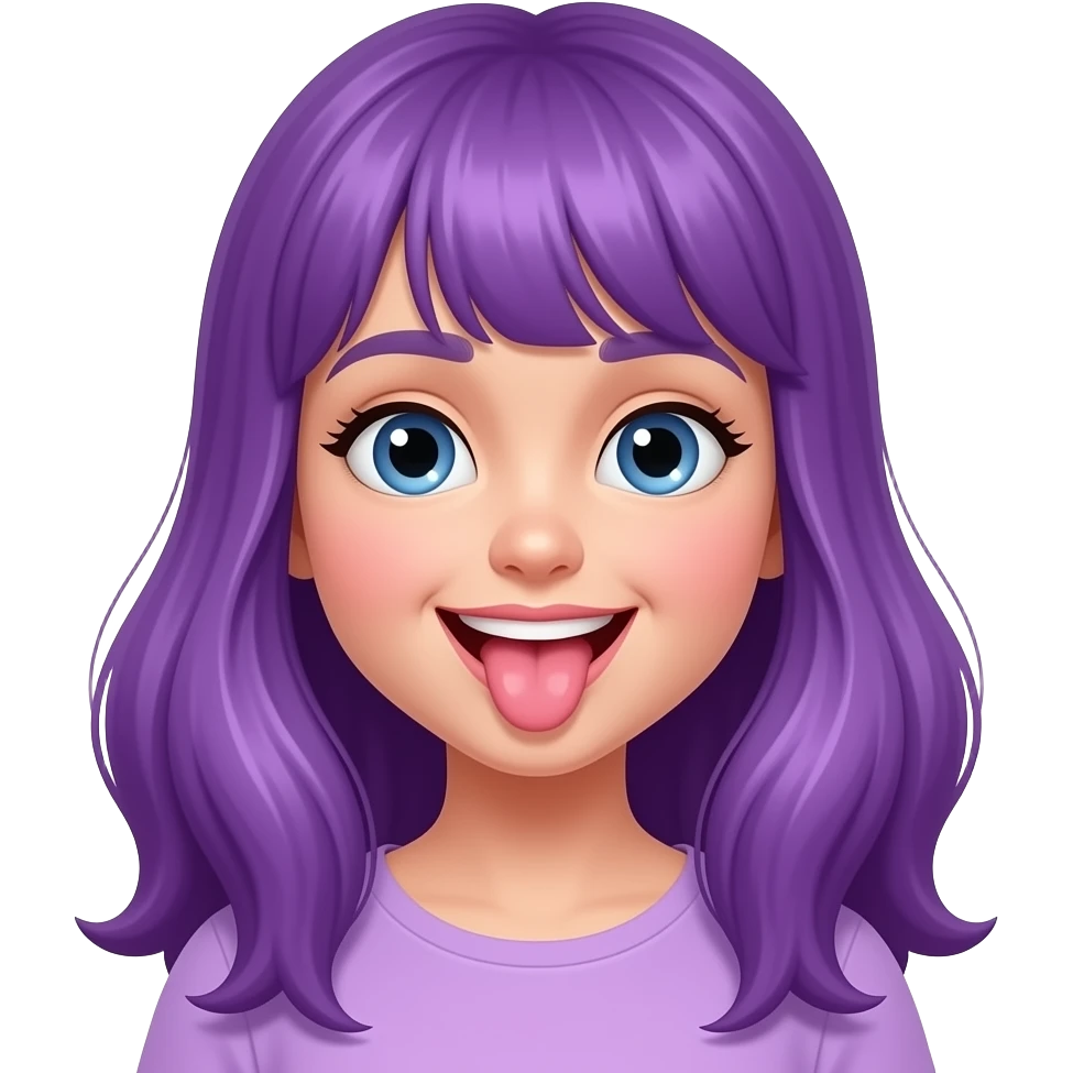 GIRL WITH LONG PURPLE HAIR STICKS TONGUE OUT emoji